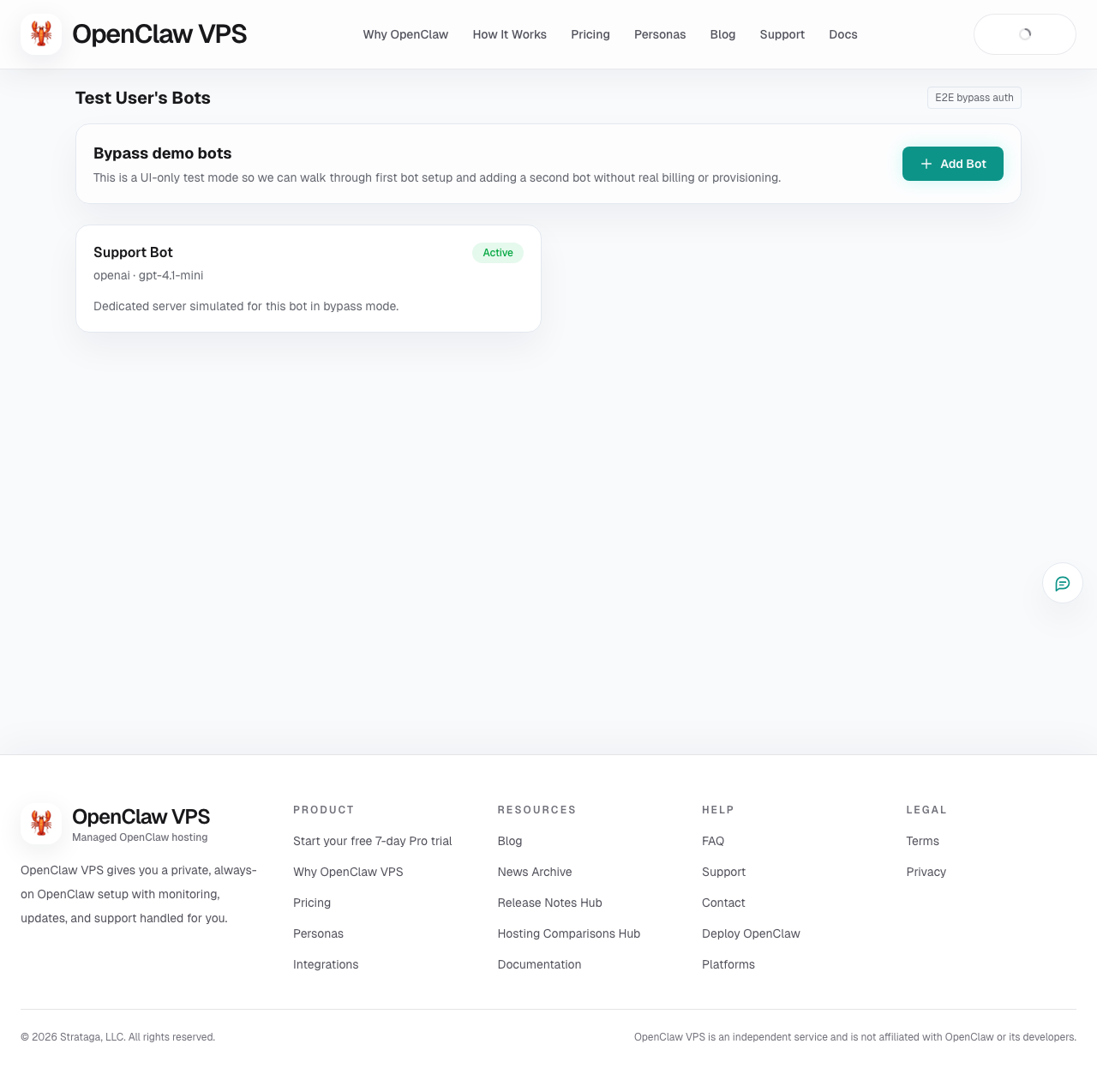 Dashboard after creating your first bot