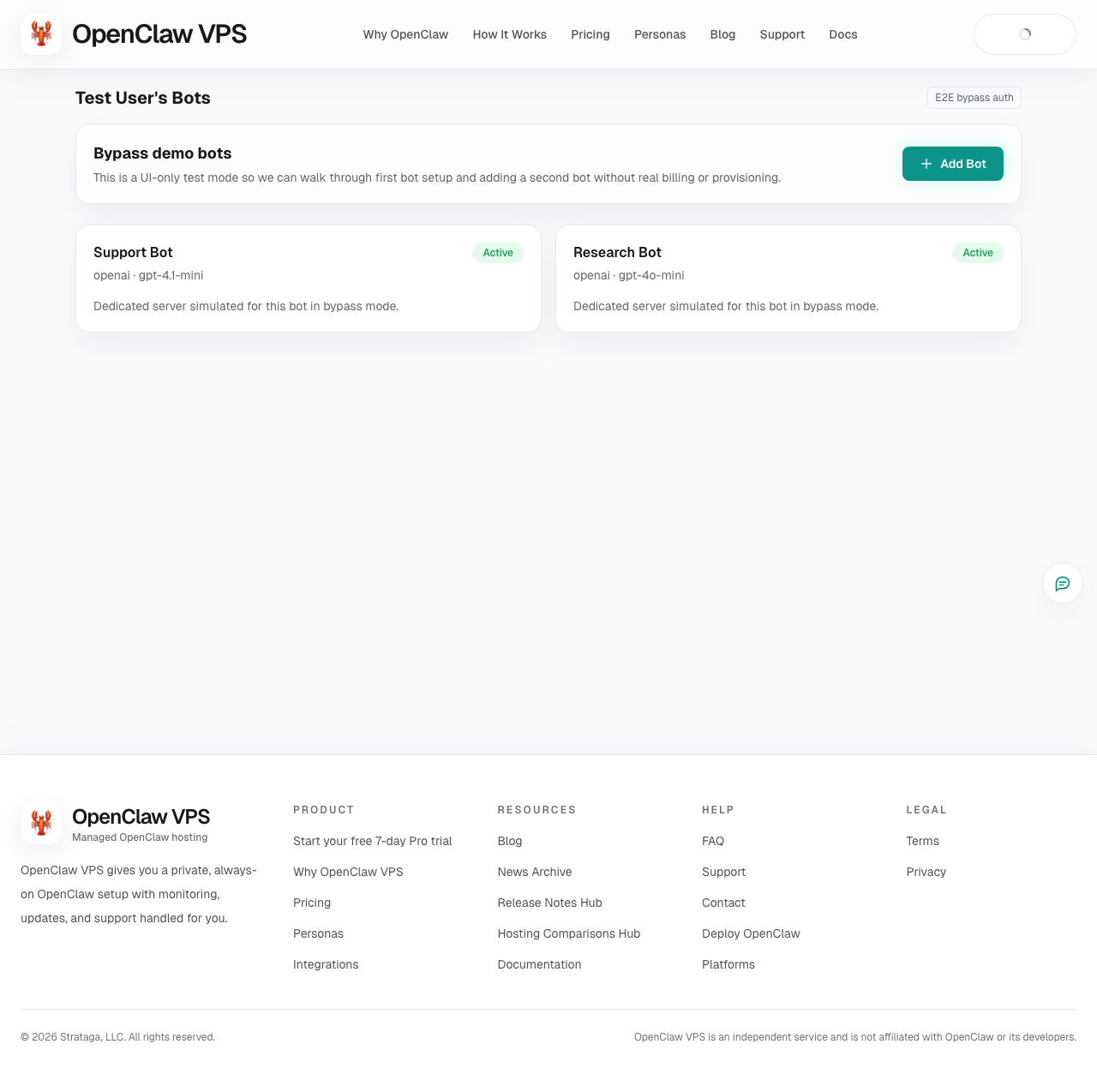 Dashboard after adding a second bot